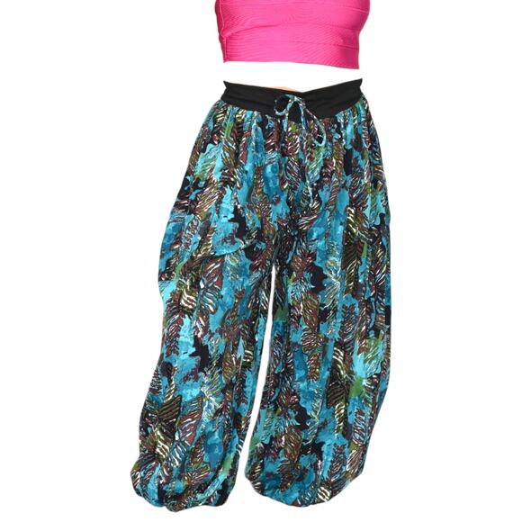 Homemade Genie Pants Blue Print Balloon Pirate Ankle Harem Bohemian Yoga Medium - Picture 11 of 14